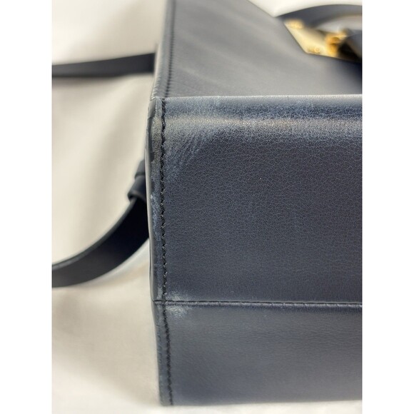 Sophie Hulme Albion Tote Bag Navy Blue Leather Top Handle Shoulder Strap - Picture 9 of 14